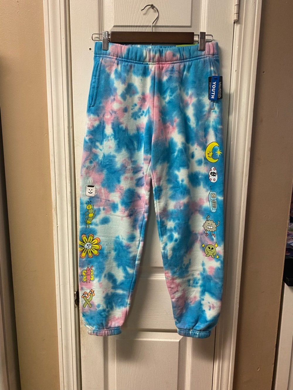 Youth Tie-Dye Blue & Pink Kids Sweatpants with Character Graphics